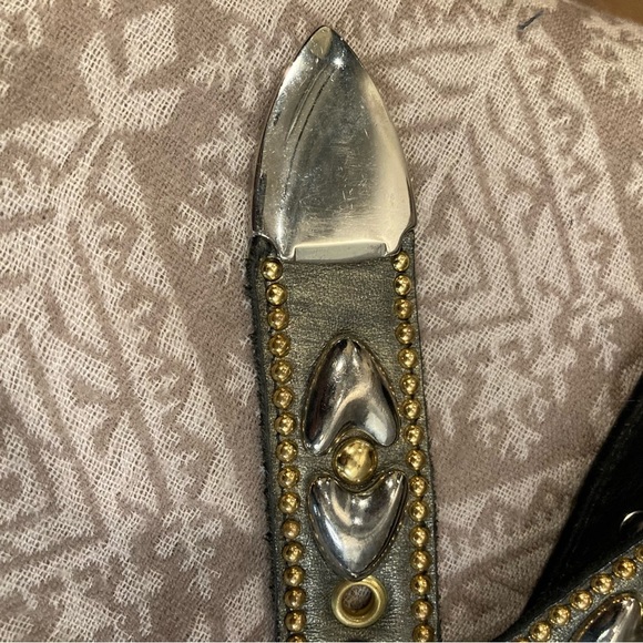 SAND CASTLE Mixed Metal Studded Leather Vintage  42” x 2” Western Style Belt - Picture 6 of 7